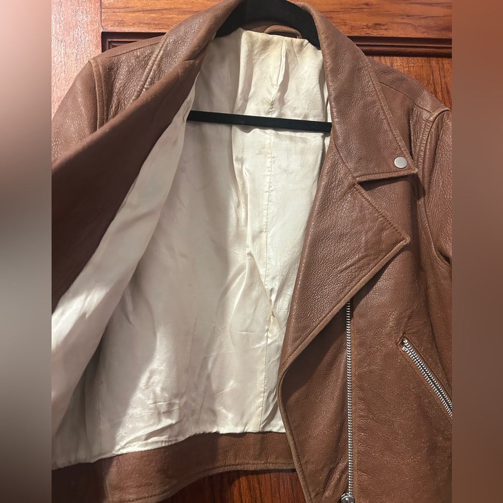 GUC brown leather jacket silk lined - Picture 11 of 15